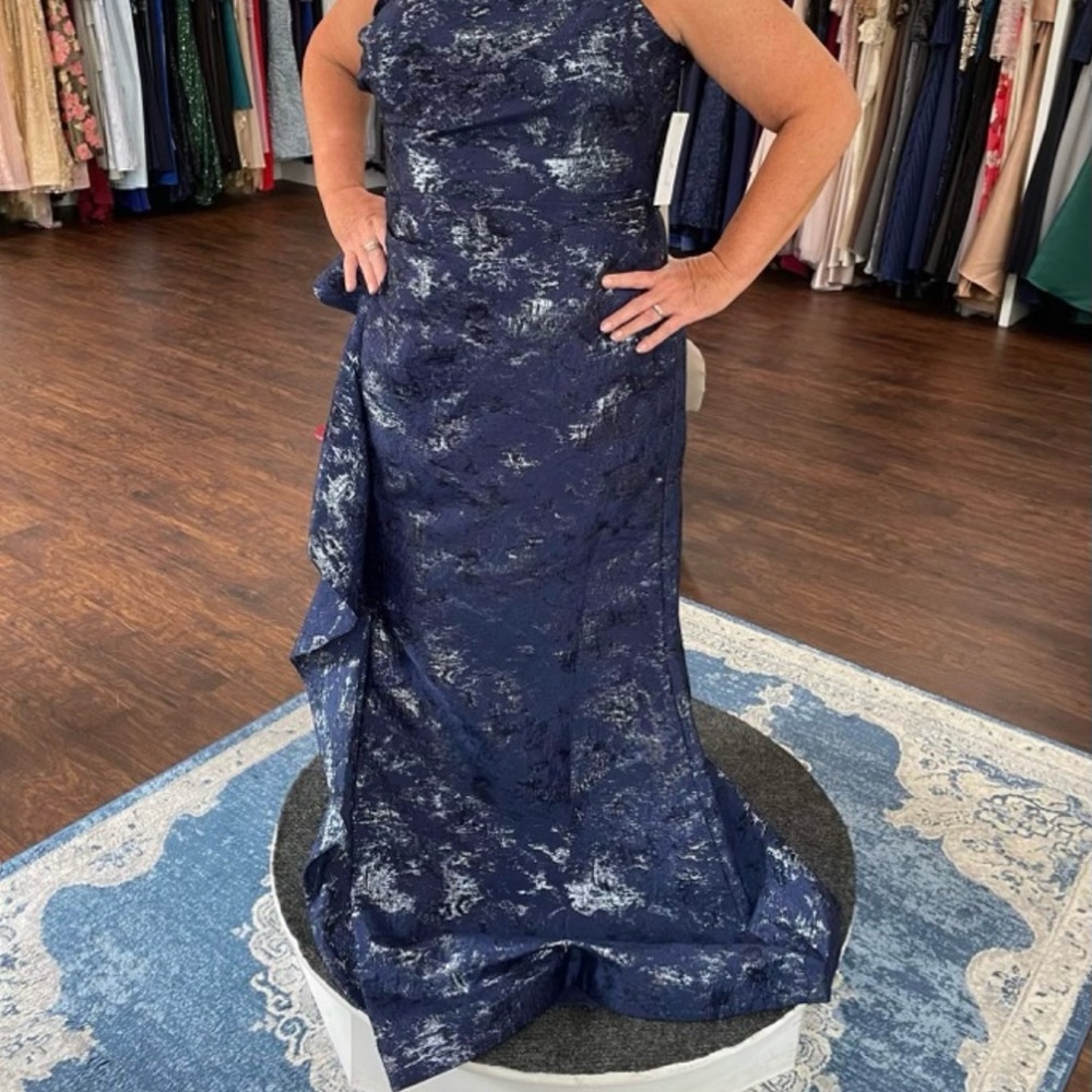 Mother of Bride or Groom dress-navy with silver metallic threading